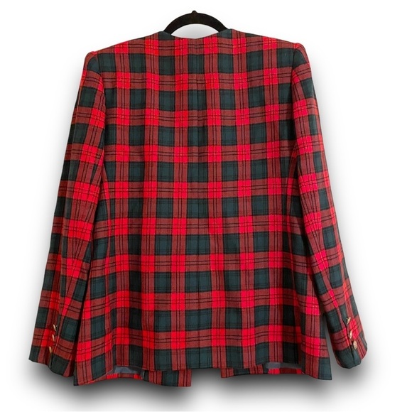 VINTAGE Carlisle Red Green Classic Plaid Tartan Button Front Blazer Women’s 6 - Picture 3 of 9